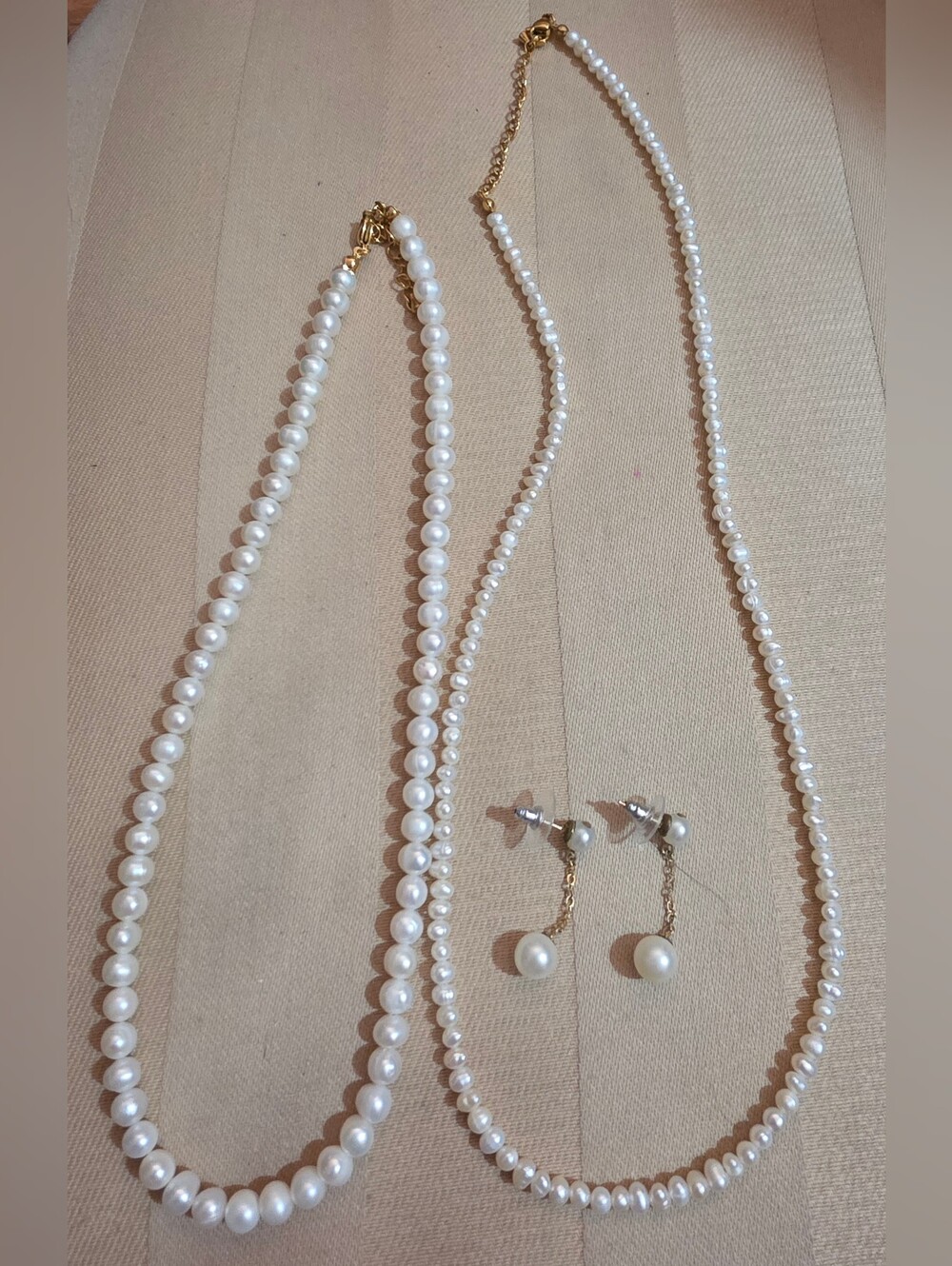 2 Sets Of GENUINE PEARLS WITH A GENUINE PAIR OF PEARL EARRINGS